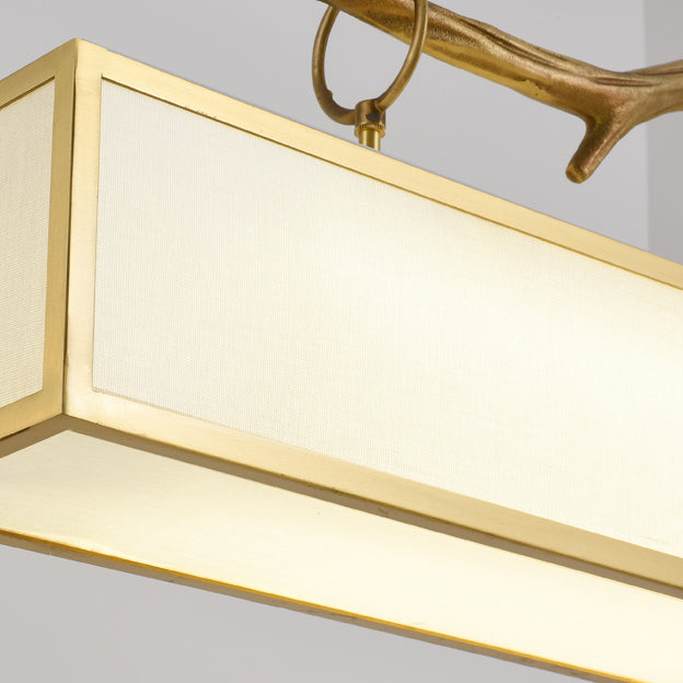 Art déco moderne en cuivre complet avec abat-jour en tissu rectangulaire à une lumière pour îlot lumineux pour le salon 