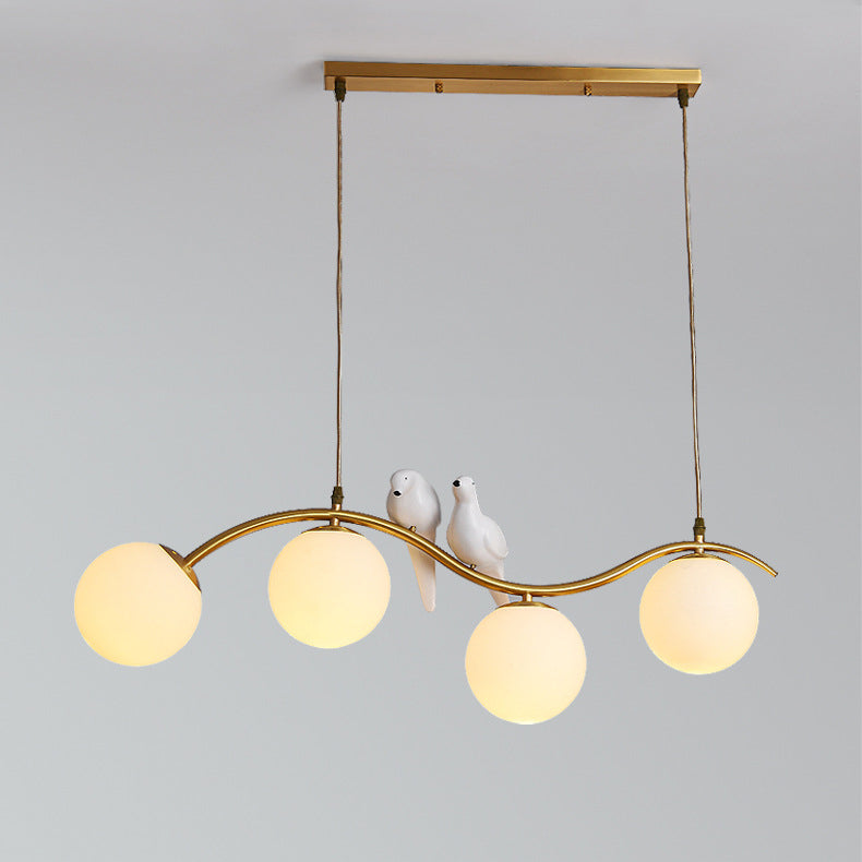 Modern Mid-Century Orb Bird All Copper Glass 3/4 Light Chandelier Island Light For Dining Room