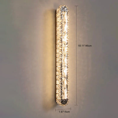 Modern Luxury Stainless Steel Crystal Elliptical Strip LED Wall Sconce Lamp For Living Room