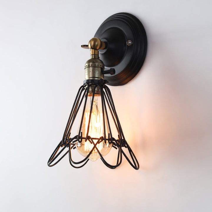 Aplique de pared de 1 luz con pantalla de soporte de hierro retro contemporáneo para comedor 