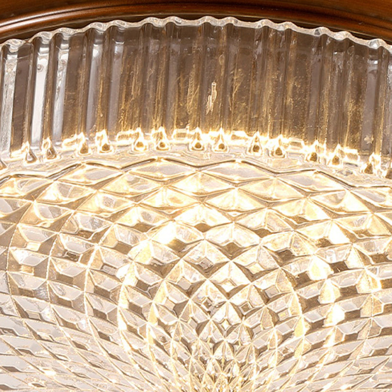 Zeitgenössische Retro Metall Glas Runde Ripple LED Unterputz Deckenleuchte für Wohnzimmer 