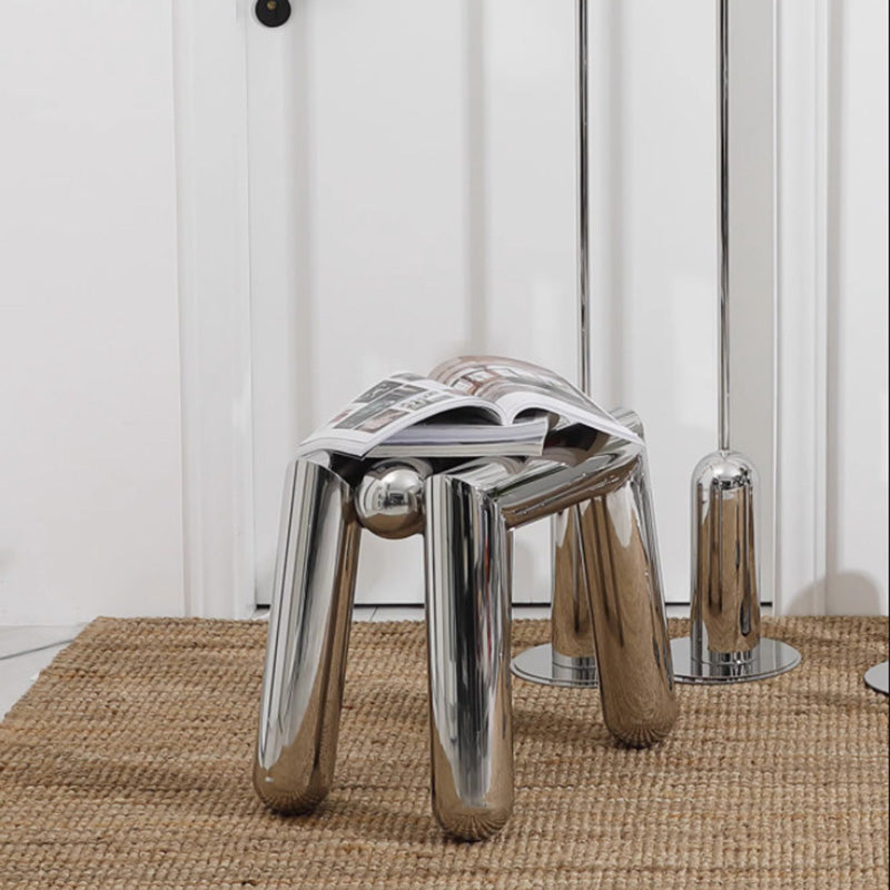 Modern Minimalist Stainless Steel Geometric Round Tube Splicing Footstool For Entryways