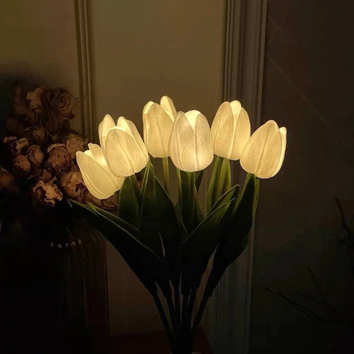 Moderne Art Deco PU Keramik Tulpe Simulierte Blume LED Tisch Lampe Für 