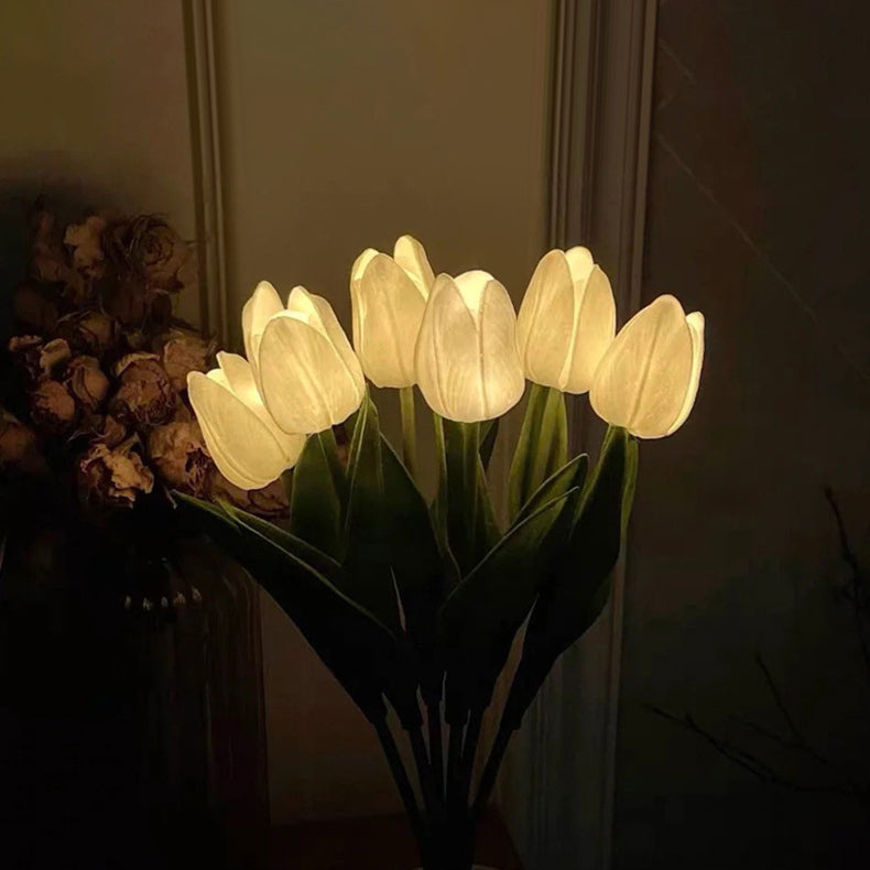 مصباح طاولة LED بتصميم حديث على طراز آرت ديكو من السيراميك PU مع زهرة توليب محاكاة للجانب السرير 