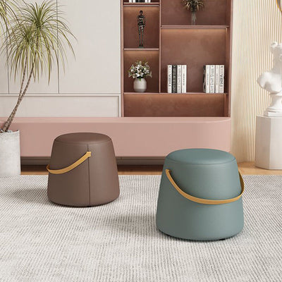 Chaise Moderne Minimaliste Ronde Colonne Coton Lin Cuir Bois Sans Dossier Sans Accoudoirs Pour Salon 