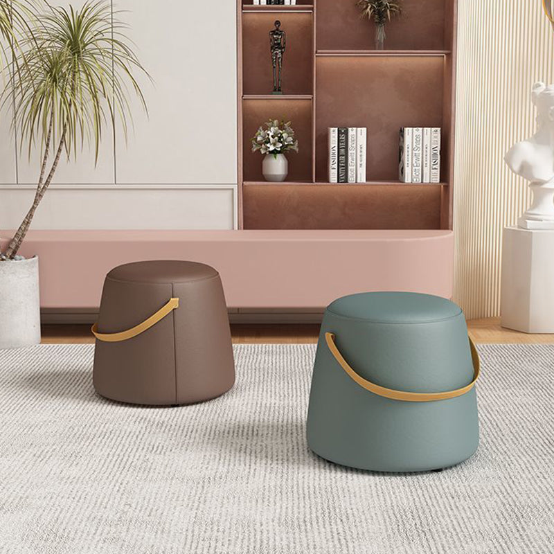 Chaise Moderne Minimaliste Ronde Colonne Coton Lin Cuir Bois Sans Dossier Sans Accoudoirs Pour Salon 