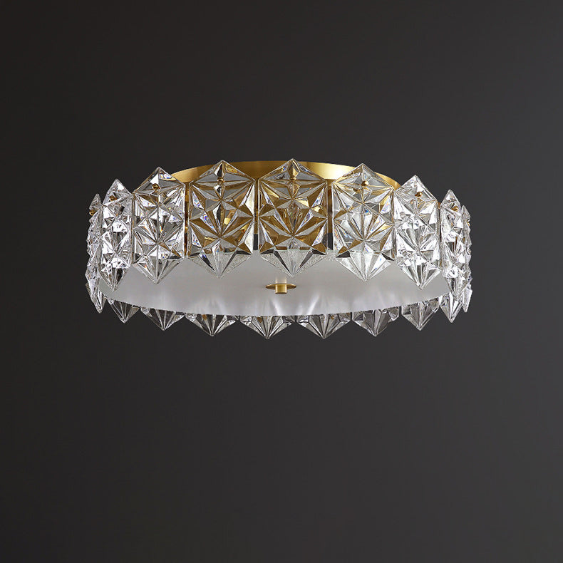 Plafonnier moderne minimaliste rond en cristal et cuivre complet à 4/6 lumières pour salon 