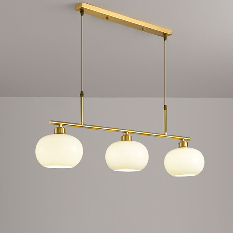Modern Minimalist Long Oval Copper Glass 3-Light Island Light Chandelier For Dining Room