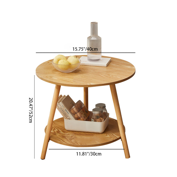 Modern Simplicity Round Medium-Density Fiberboard PIne Wood Grain Board Top End Table 2-Tier For Living Room
