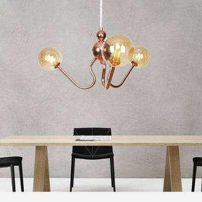 Zeitgenössischer Luxus-Kronleuchter mit Eisenrahmen und rundem Glasschirm, 3 Lichter, für Wohnzimmer 