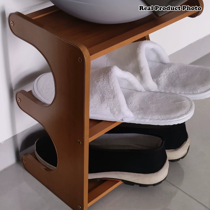 Moderner minimalistischer rechteckiger Bambus-MDF-Schuhspeicher 2/3/4/5-stufig für das Wohnzimmer 