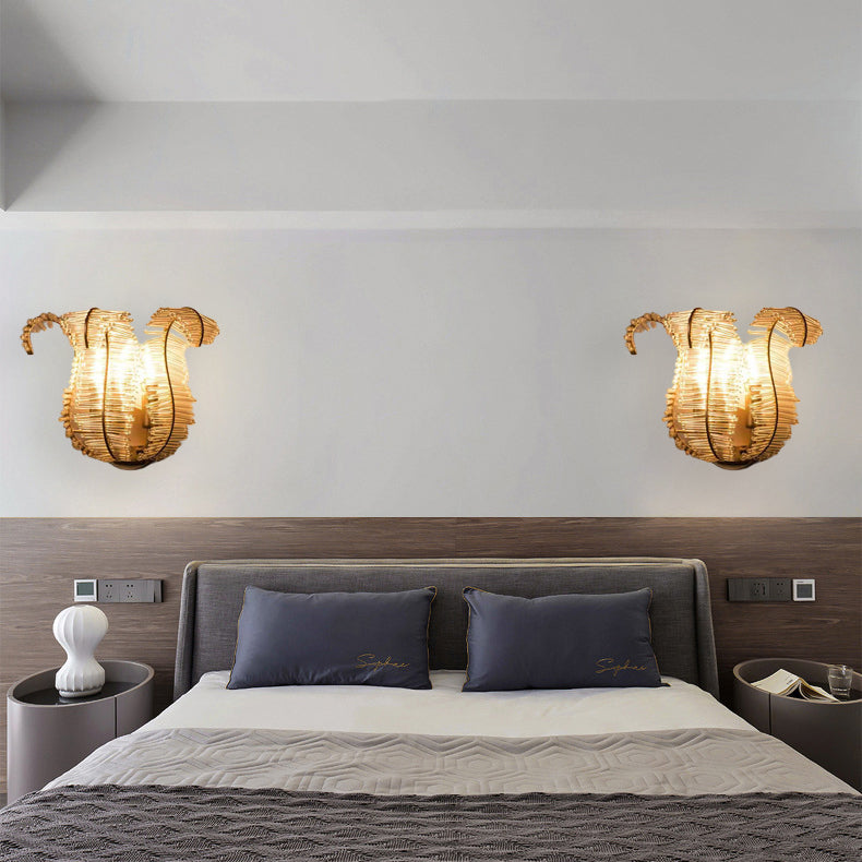 Zeitgenössische kreative Blatt Eisen Glas 1/2 Licht Wandleuchte Lampe für Wohnzimmer 