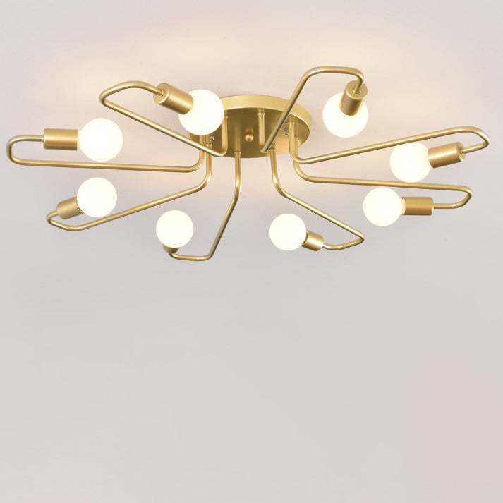 Ligne de tube incurvé nordique contemporain Fer 6/8 lumières Plafonnier semi-encastré pour salon 
