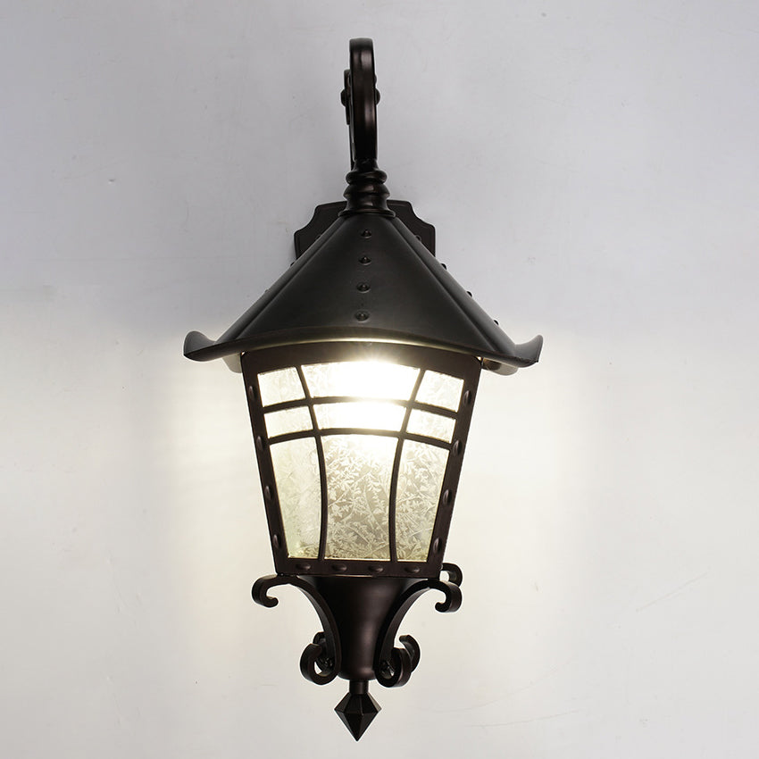 Lámpara Aplique de Pared de 1 Luz con Cono Cilíndrico de Vidrio de Aluminio Impermeable Tradicional Europea para Patio Exterior 