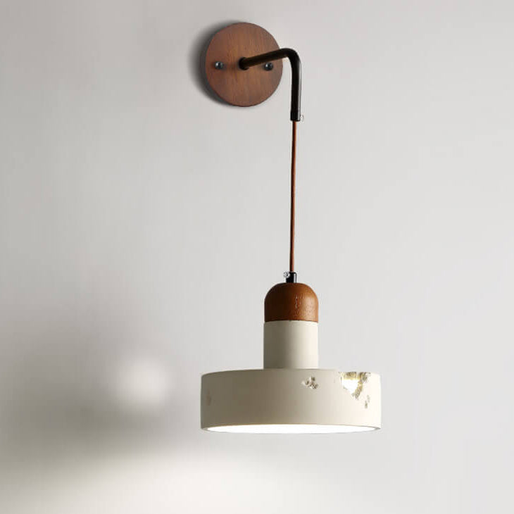 Applique murale 1 lumière en bois massif japonais Wabi-Sabi et ciment rond 