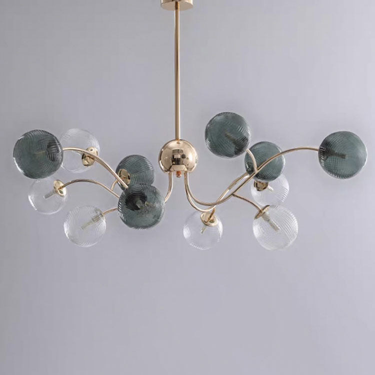 Zeitgenössischer nordischer Zweiglinien-Orb-Hardware-Glas 6/8/12 Licht Kronleuchter für Wohnzimmer 