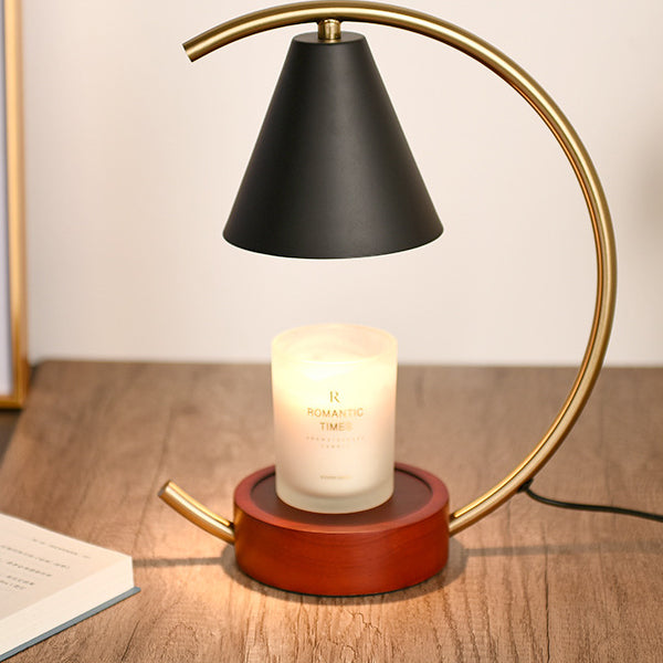 Lámpara de Mesa con Base de Madera y Herrajes Cónicos de Simplicidad Contemporánea de 1 Luz con Cera Derretida para Dormitorio 