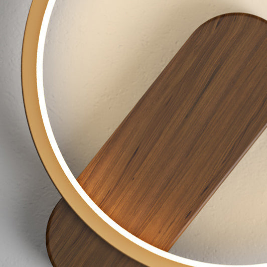 Moderne minimalistische runde ovale Holzmaserung Eisen LED Wandleuchte Lampe für Wohnzimmer 