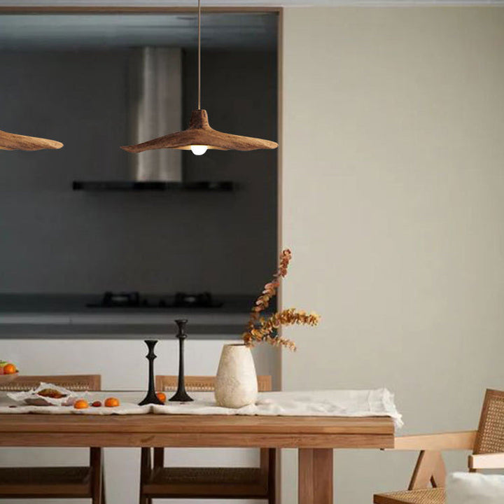 Suspension Luminaire à 1 Lumière avec Abat-Jour en Résine Ondulée Japonaise Traditionnelle pour Chambre 