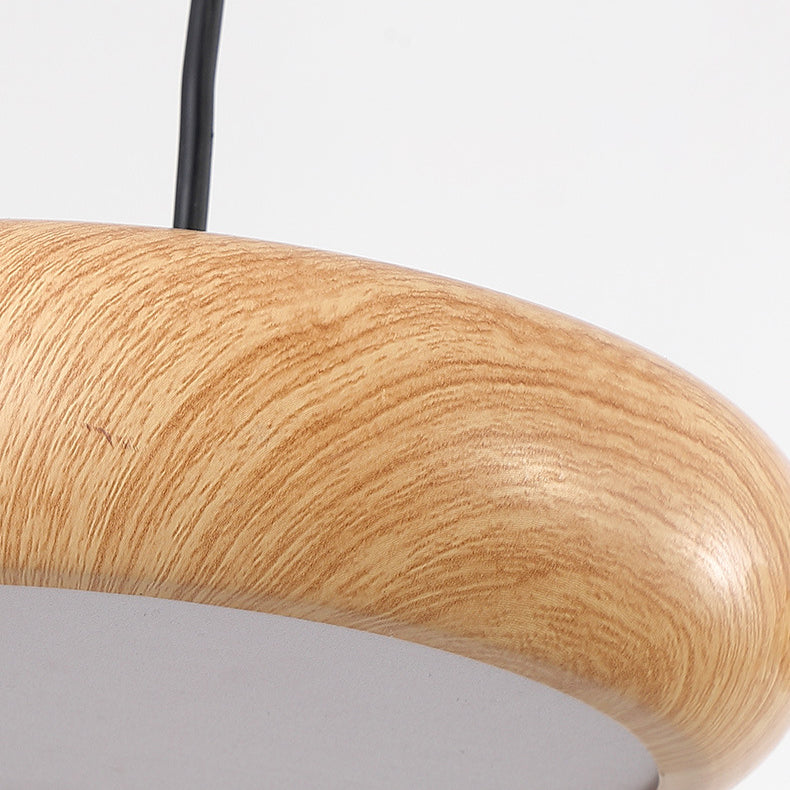 Moderne minimalistische runde Eisen Wasser gedreht Holzmaserung Acryl LED Pendelleuchte für Wohnzimmer 
