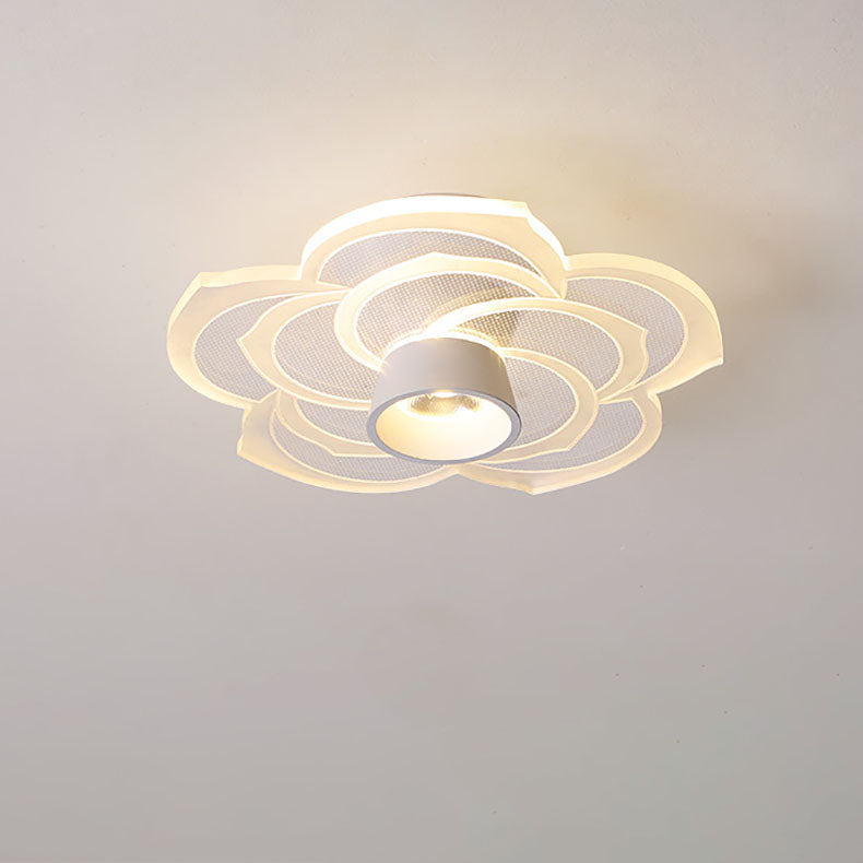 Modern Minimalist Round Rose Flower Iron Acrylic LED Flush Mount Ceiling Light For Living Room