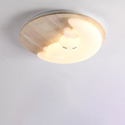 Modern Art Deco Airplane Clouds Moon Acrylic Wood LED Flush Mount Ceiling Light For Living Room