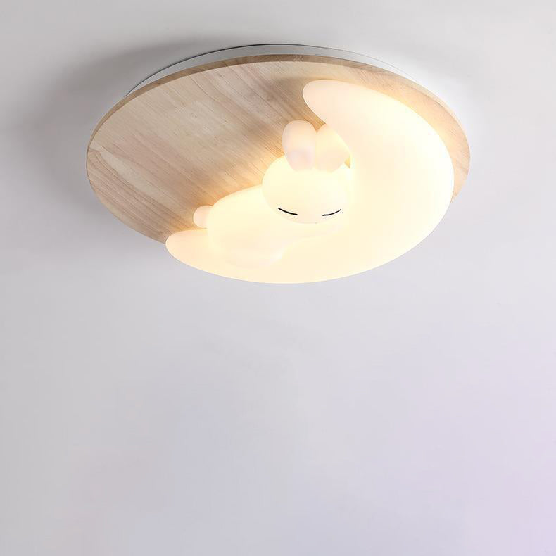 Modern Art Deco Airplane Clouds Moon Acrylic Wood LED Flush Mount Ceiling Light For Living Room