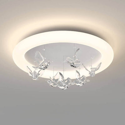 Contemporary Nordic Round Bird Iron Acrylic LED Flush Mount Ceiling Light For Bedroom