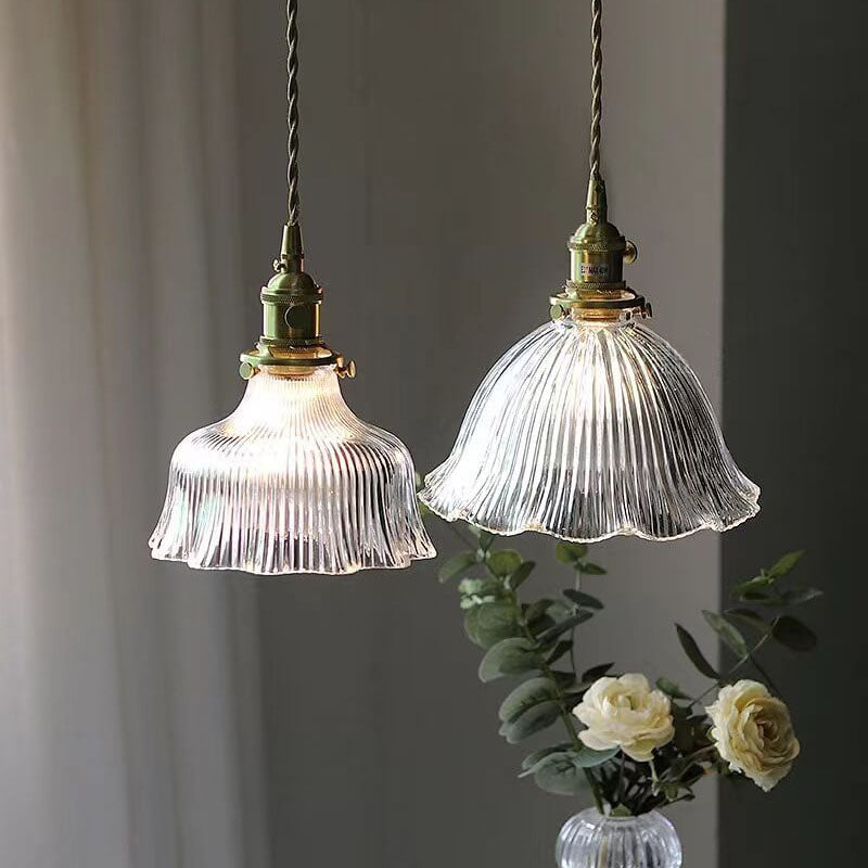 Nordic Modern Minimalist Flower Copper Walnut Glass 1-Light Pendant Li ...
