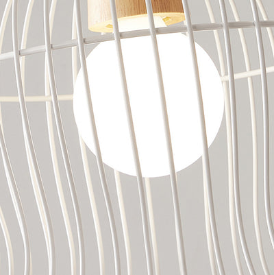 Contemporary Scandinavian Birdcage Wavy Edge Iron 1-Light Pendant Light For Dining Room