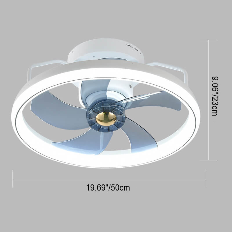 Modern Minimalist Circle Ring Acrylic Shade LED Semi-Flush Mount Ceiling Fan Light