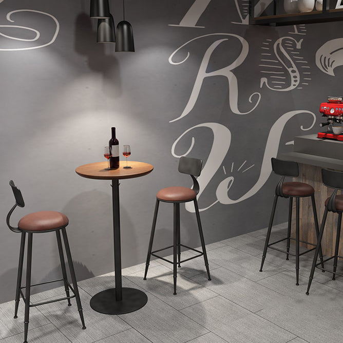 Tabouret de bar contemporain rond en similicuir avec dossier et repose-pieds pour salle à manger 