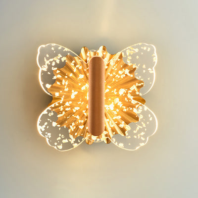 Lámpara de pared LED de acrílico con mariposa de hardware de lujo contemporáneo para dormitorio 