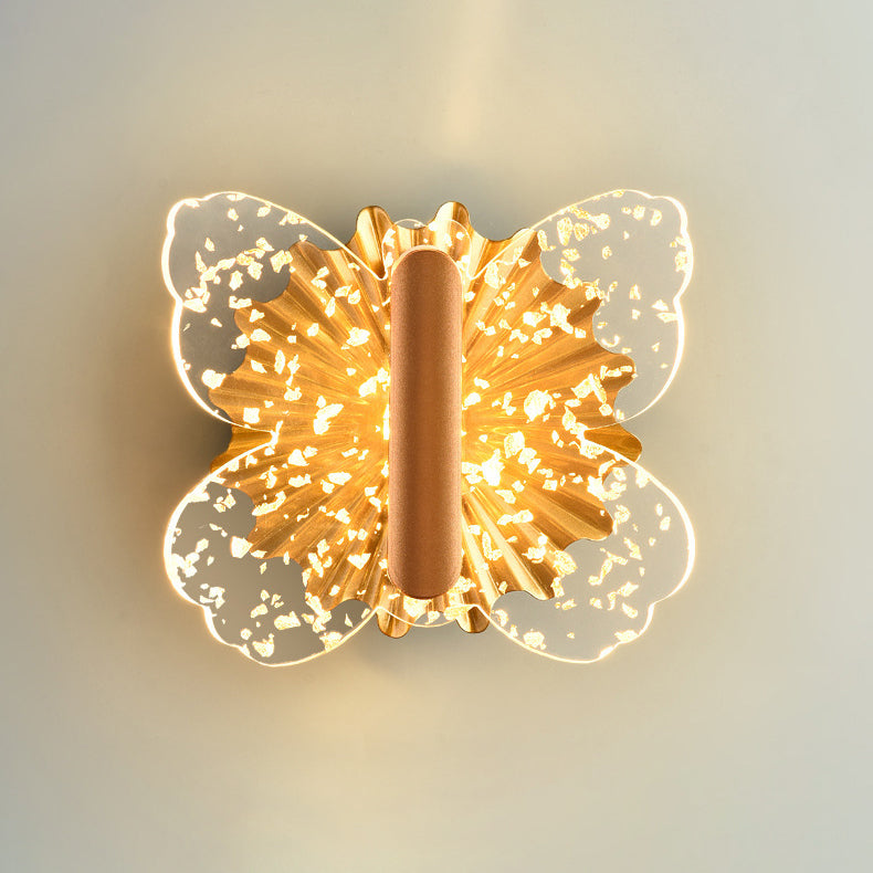 Lámpara de pared LED de acrílico con mariposa de hardware de lujo contemporáneo para dormitorio 