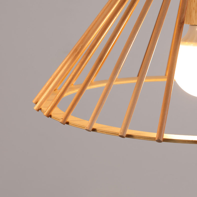 Lustre traditionnel japonais en bois trapézoïdal rond 1/2 lumière pour salle à manger 