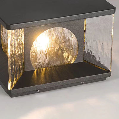 Moderno Minimalista Solar Impermeable Rectángulo Acero Inoxidable Vidrio LED Poste Luz de Cabeza Para Patio Exterior 