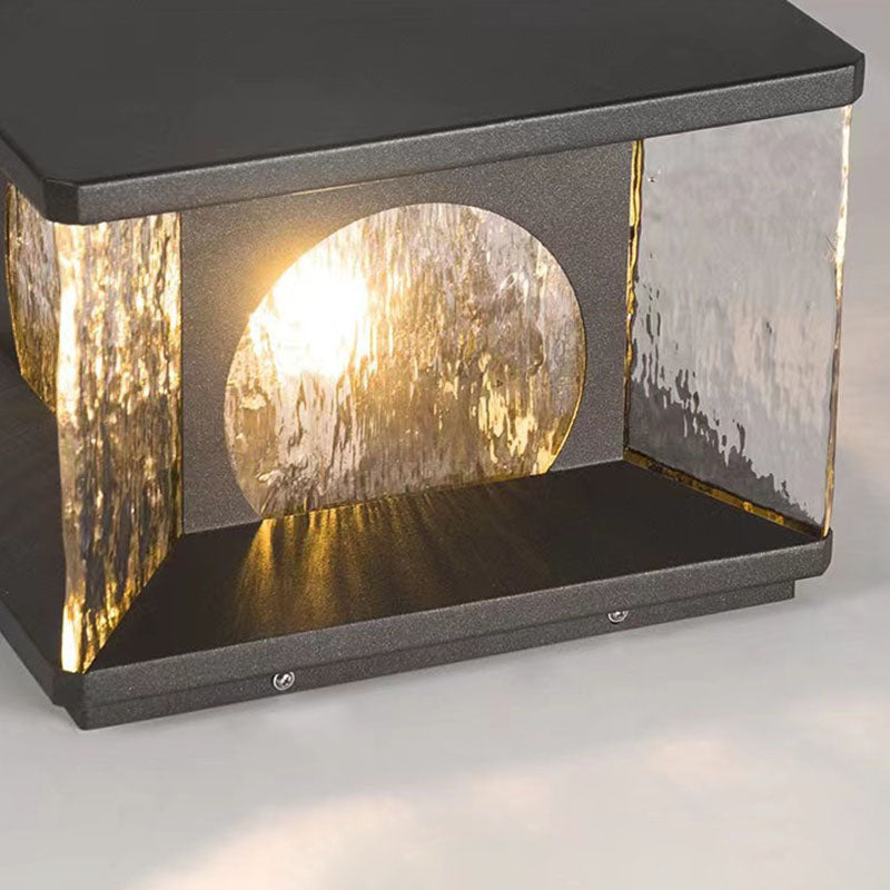 Moderno Minimalista Solar Impermeable Rectángulo Acero Inoxidable Vidrio LED Poste Luz de Cabeza Para Patio Exterior 