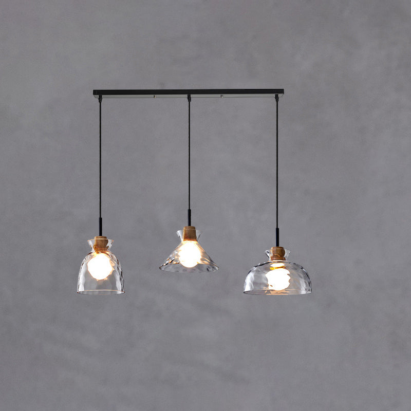 Lámpara colgante de 1 luz con pantalla de vidrio ondulado nórdico 