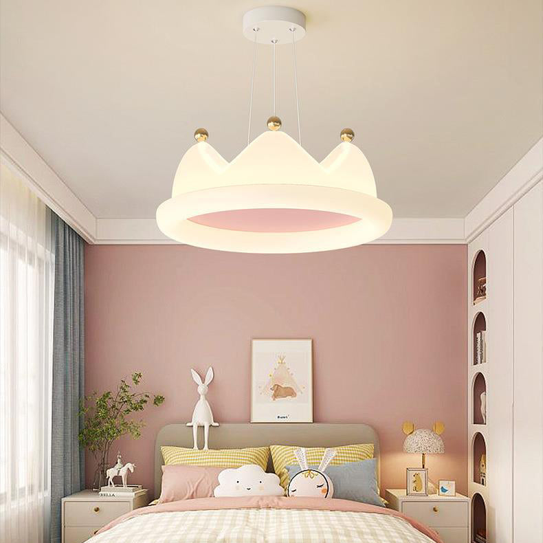 Zeitgenössische kreative Kinder Krone Eisen PE LED Pendelleuchte für das Schlafzimmer 