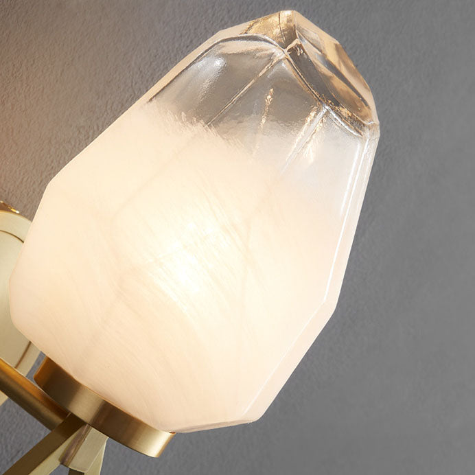 Moderne Luxus Messing Geometrische Glasschirm 1-Licht Wandleuchte für das Schlafzimmer 