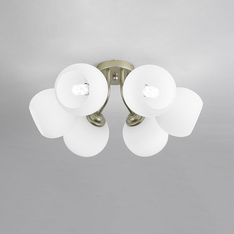 Nordic Minimalist White Half-Round Metal Glass 4/6-Light Semi-Flush Mount Light