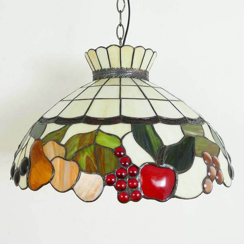 Tiffany Fruit Platter Decor Stained Glass Crown Shape 1-Light Pendant