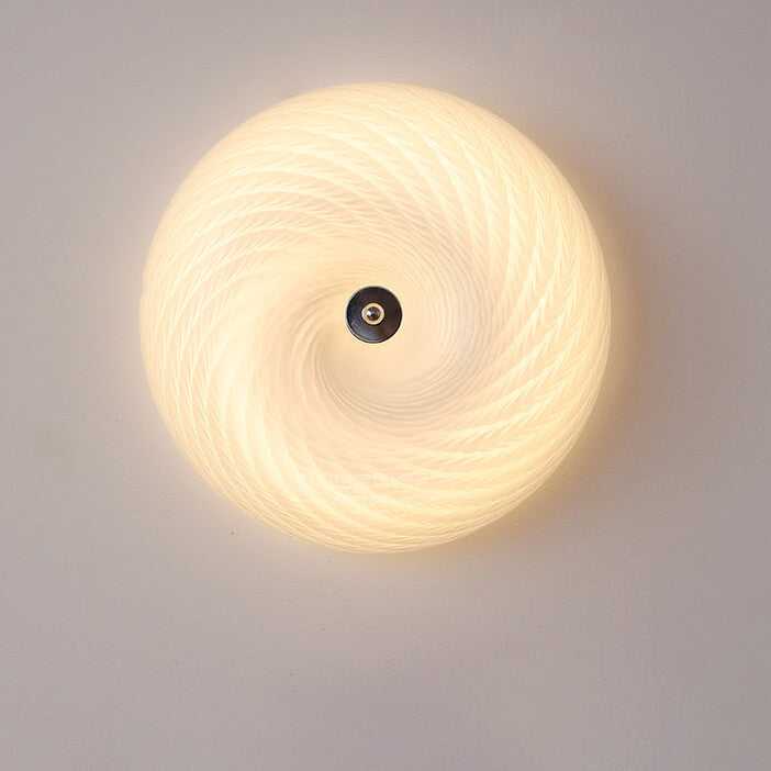 Nordic Vintage White Textured Glass Round LED Flush Mount Ceiling Light