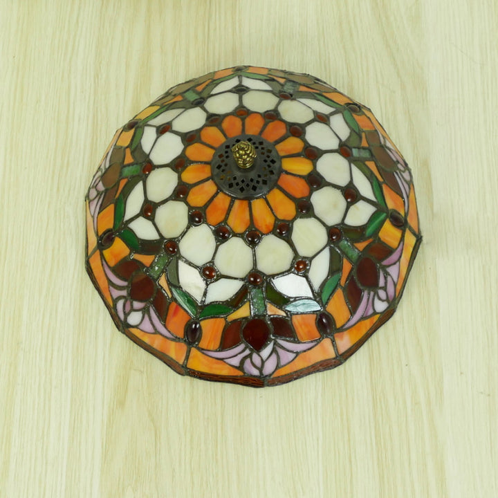 Plafonnier en verre teinté Tiffany Tulip traditionnel à dôme en fer 2/3 lumières pour salon 