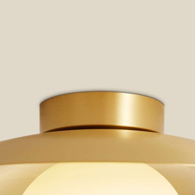 Plafonnier semi-encastré contemporain nordique rond en verre et cuivre avec 1 lumière pour couloir 