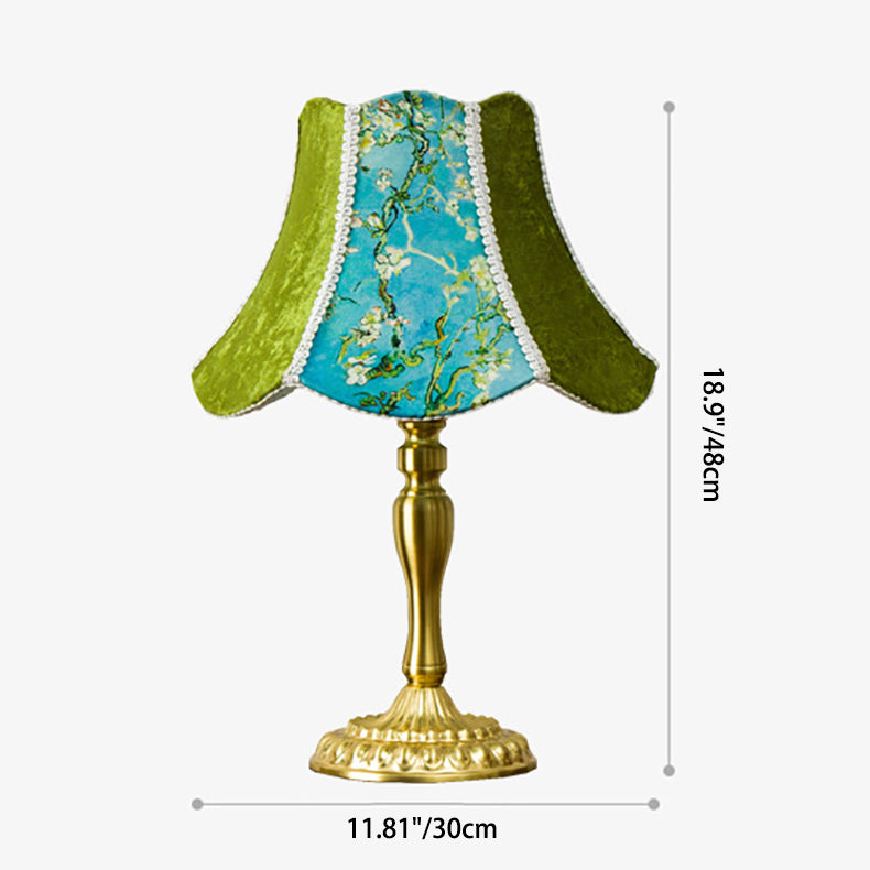Lampe de table à 1 lumière traditionnelle en métal européen avec motif floral peint et franges pour chambre 