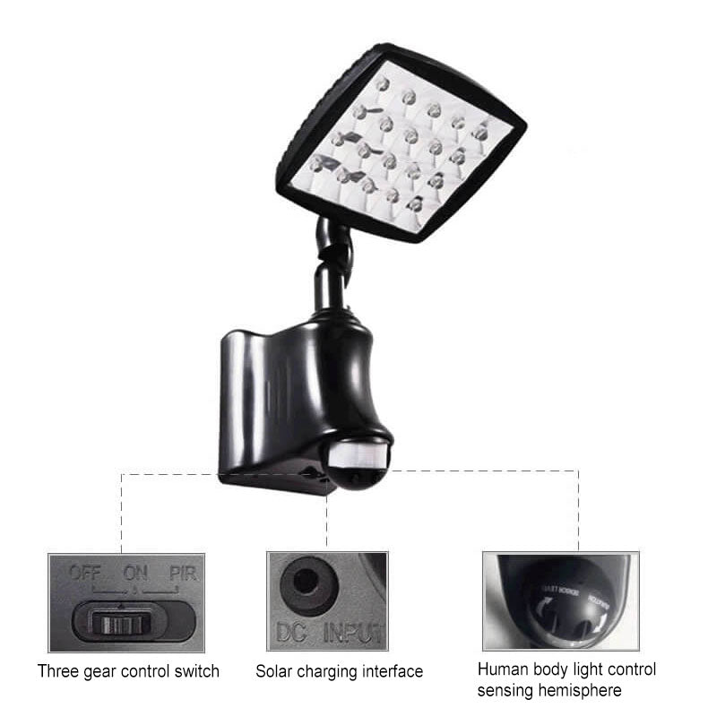 Lámpara de Aplique de Pared LED Ajustable Impermeable Solar Industrial para Exterior 