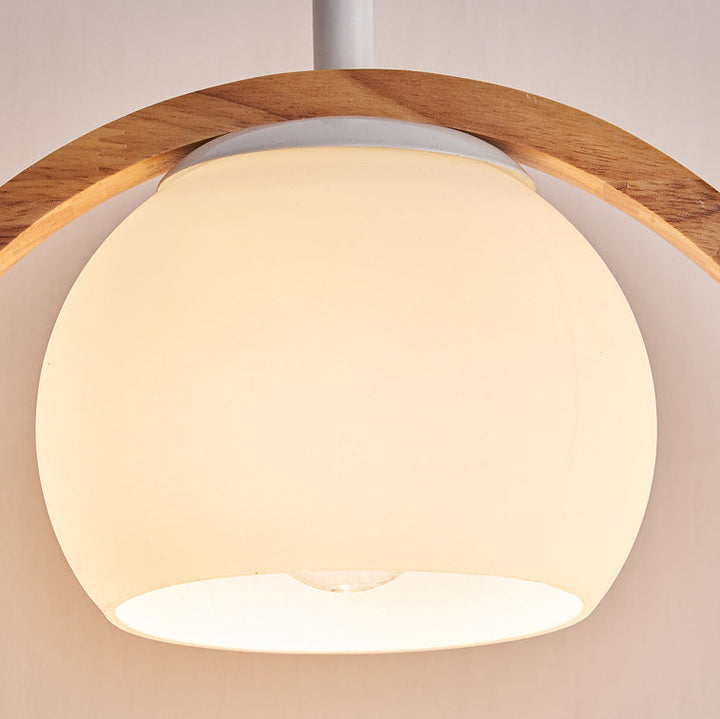 Zeitgenössische skandinavische runde Vogel Holz Glas 1-Licht Pendelleuchte für Wohnzimmer 