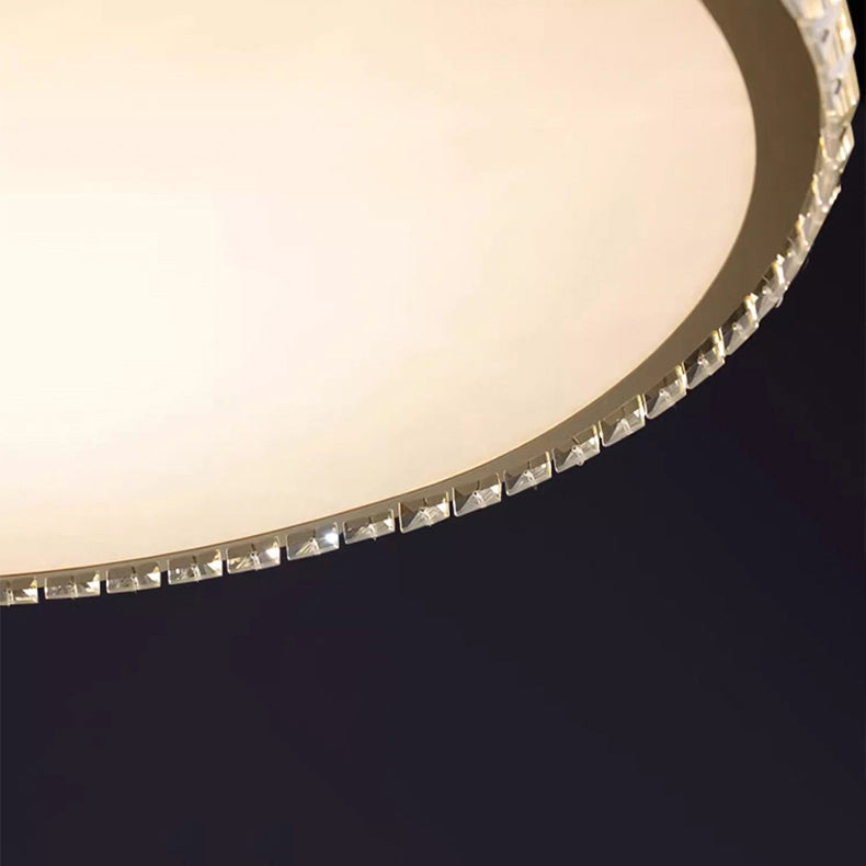 Plafonnier LED en acier inoxydable rond minimaliste moderne avec cristal pour salon 