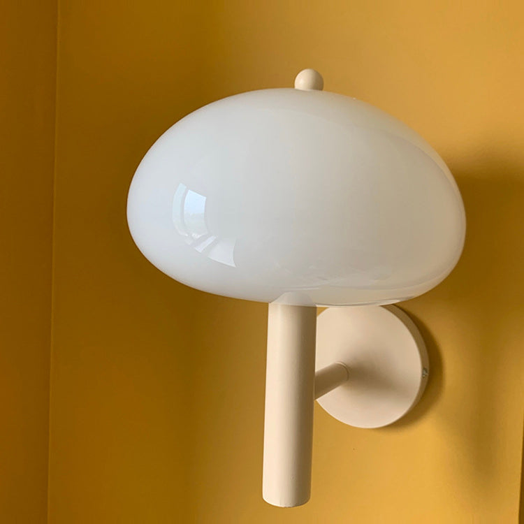 Applique Murale Moderne en Verre et Fer en Forme de Champignon Rond à 1 Lumière pour Chevet 